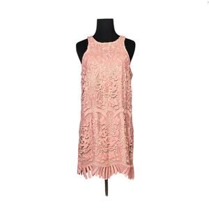 Lover's + Friends Caspian Pink Lace Overlay Shift Mini Dress size Small